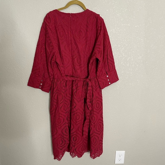 Roolee Burgundy Eyelet 3/4 Sleeve Dress - Picture 4 of 10
